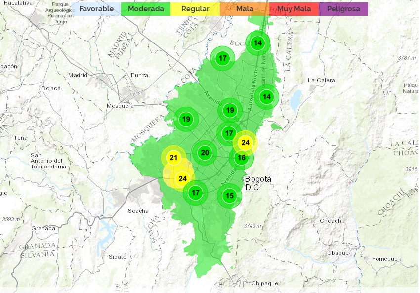 Mapa calidad del aire en Bogotá. Secretaría de Ambiente Mapa calidad del aire en Bogotá.
