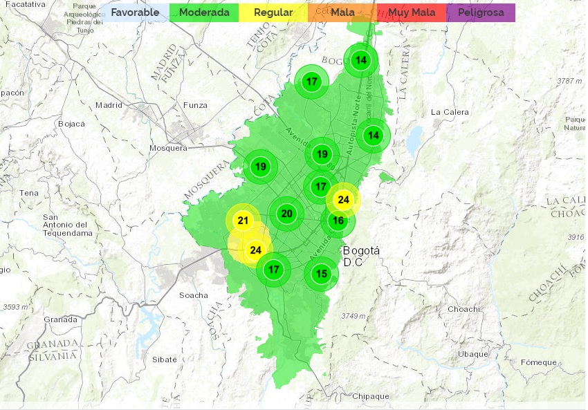 Por condiciones regulares en los niveles de contaminación en tres estaciones de la Red de Monitoreo, se mantiene alerta ambiental en Bogotá