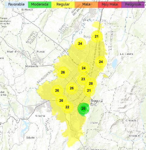 Mapa e Bogotá estaciones calidad del aire.