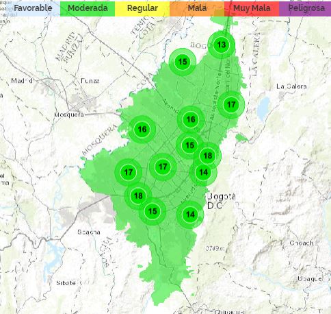 Mapa de Bogotá reporte calidad del aire.