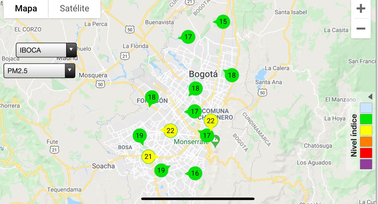 Reporte jueves en la tarde, niveles moderados en la calidad del aire de Bogotá