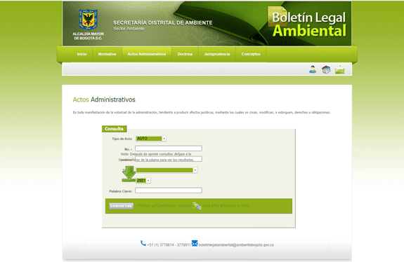 Interfaz del sitio web de Boletín Legal Ambiental