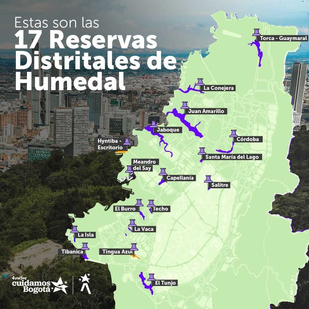Mapa con puntos de ubicación de humedales en Bogotá