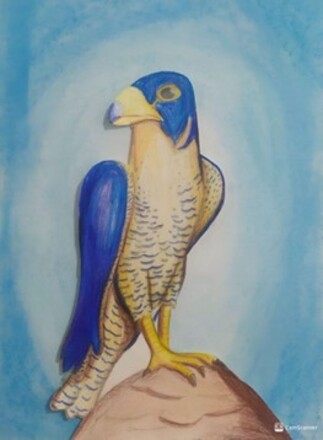 Halcón peregrino pintado en azul