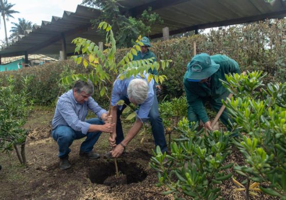 Alcalde de Bogotá y Secretario de Ambiente sembrando